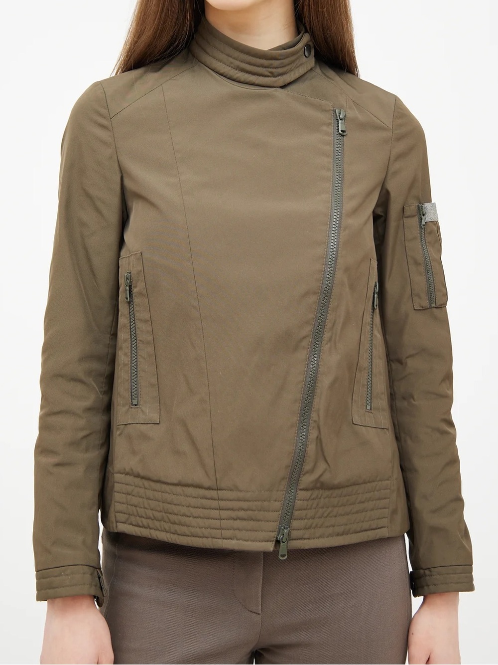 Brunello Cucinelli Nylon Monili Trim Moto Jacket Sz 4